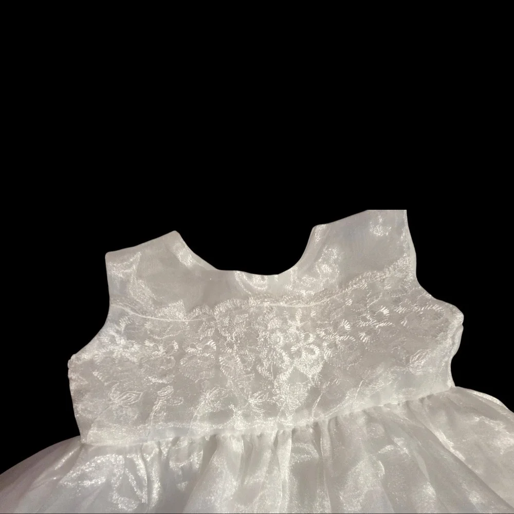 White Lace Embroidered Pinafore Overdress Open Back‎ 6-12 Months Baptism Formal